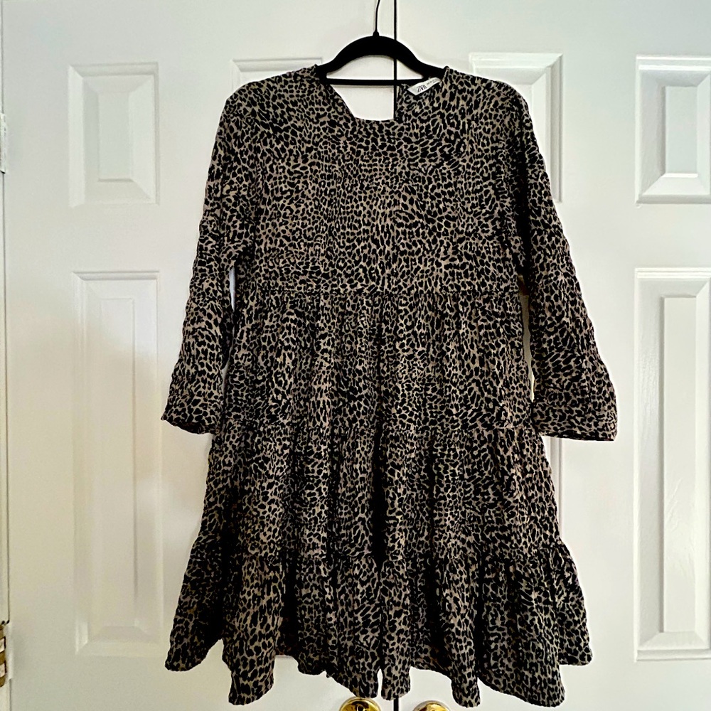 ZARA Leopard Print Ruffled Flowy Dress